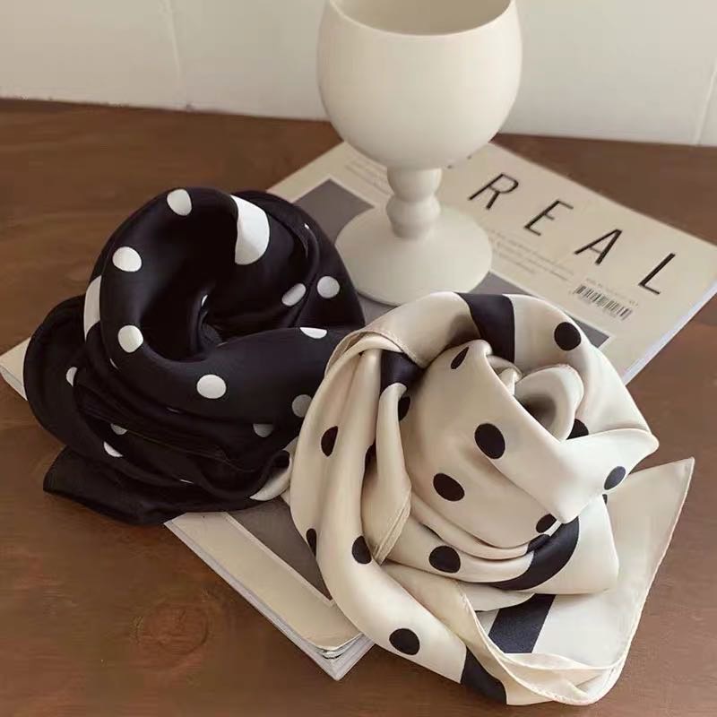 黑白波点图案围巾丝巾长款领结韩版