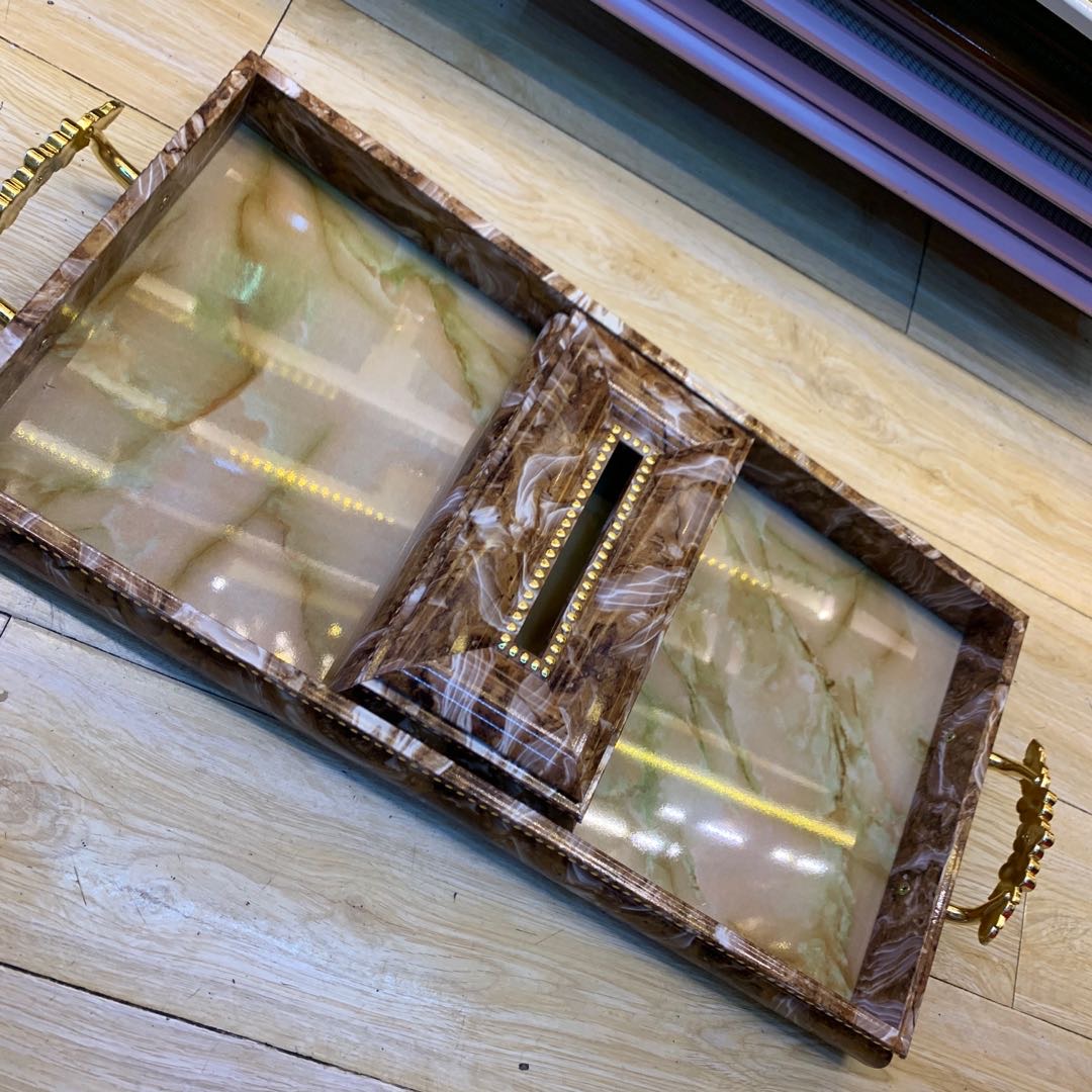 Marbled Coffee Table Table Table Tissue Box Remote Control Storage Dual Space Storage
