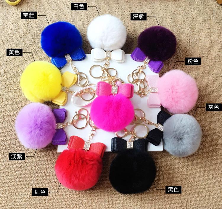 韩国创意镶钻蝴蝶结挂件獭兔毛球包包钥匙扣链挂饰礼品细节图