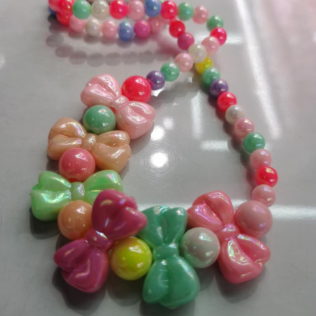 Korean-style fashionable and stylish children's versatile colorful bead jewelry bow necklace Specification image