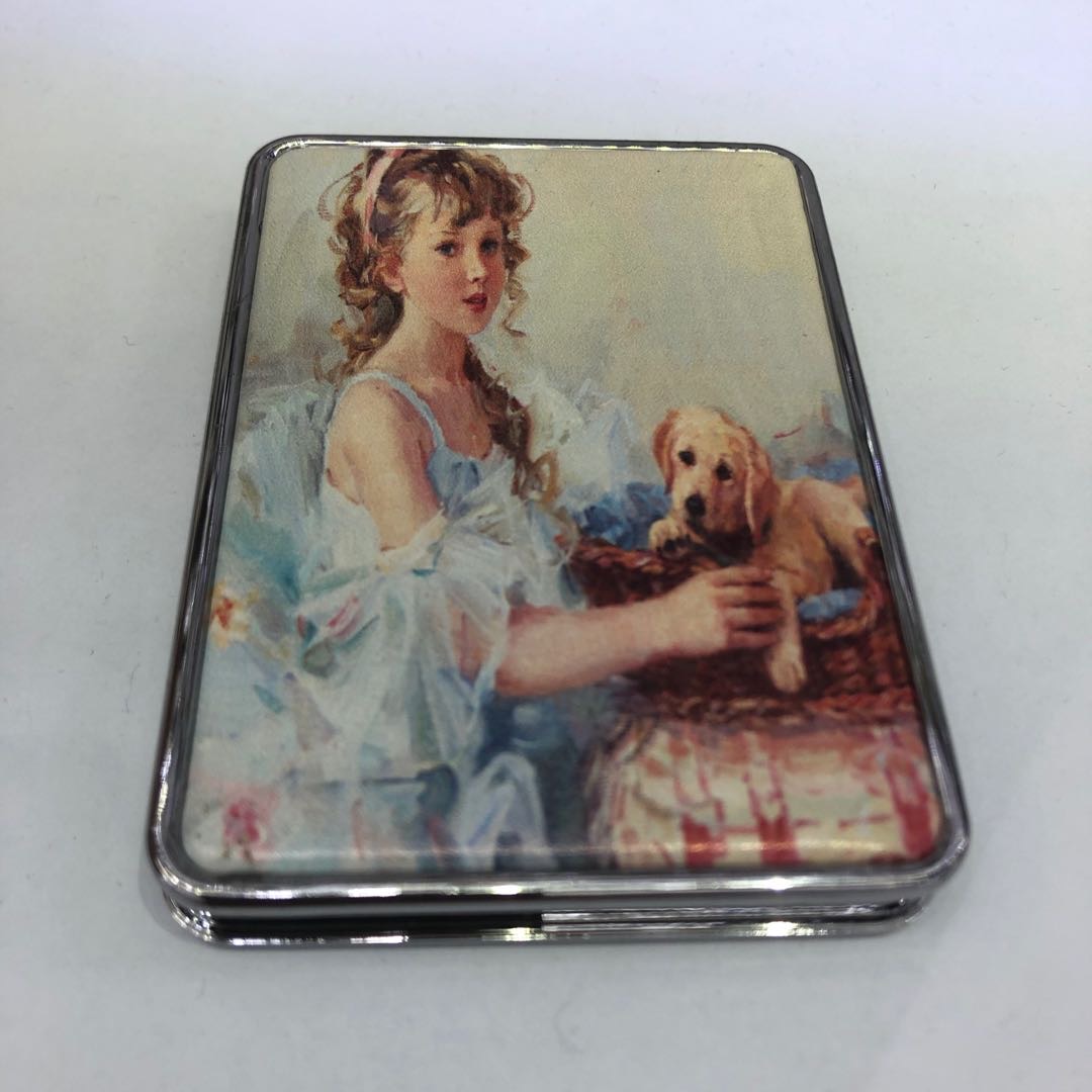 仿古女孩小狗小镜子随身化妆镜可爱便携折叠学生镜