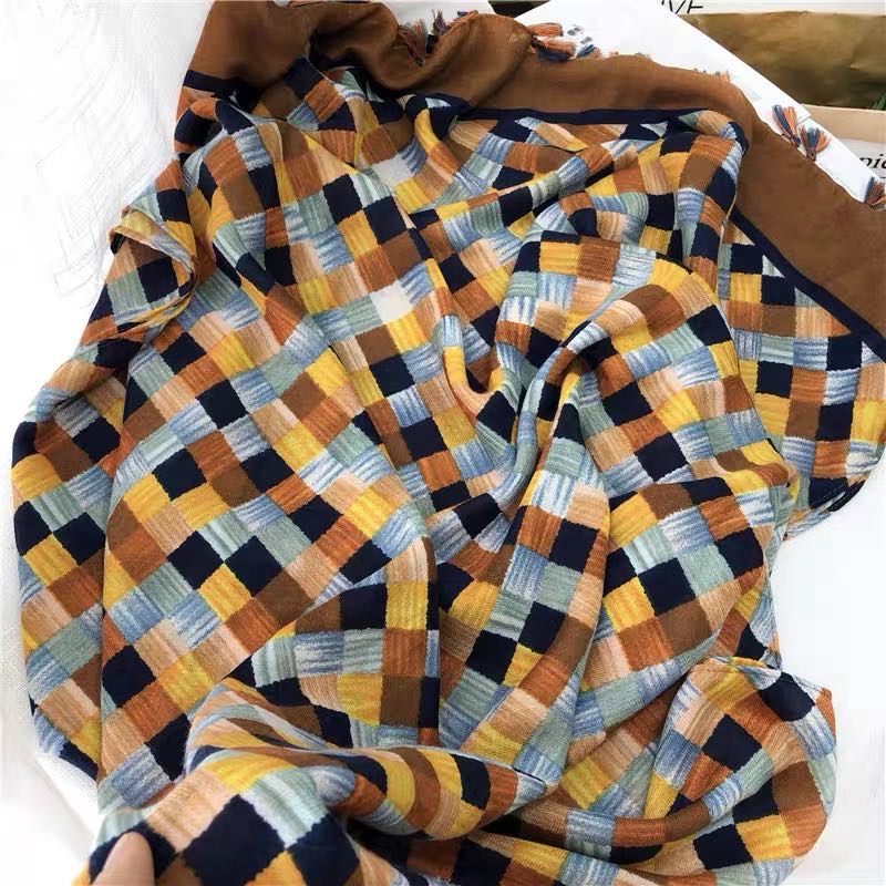 Multi-Color Chequered Pattern Printed Scarf Shawl Dual Use Lovely Students Specification drawing