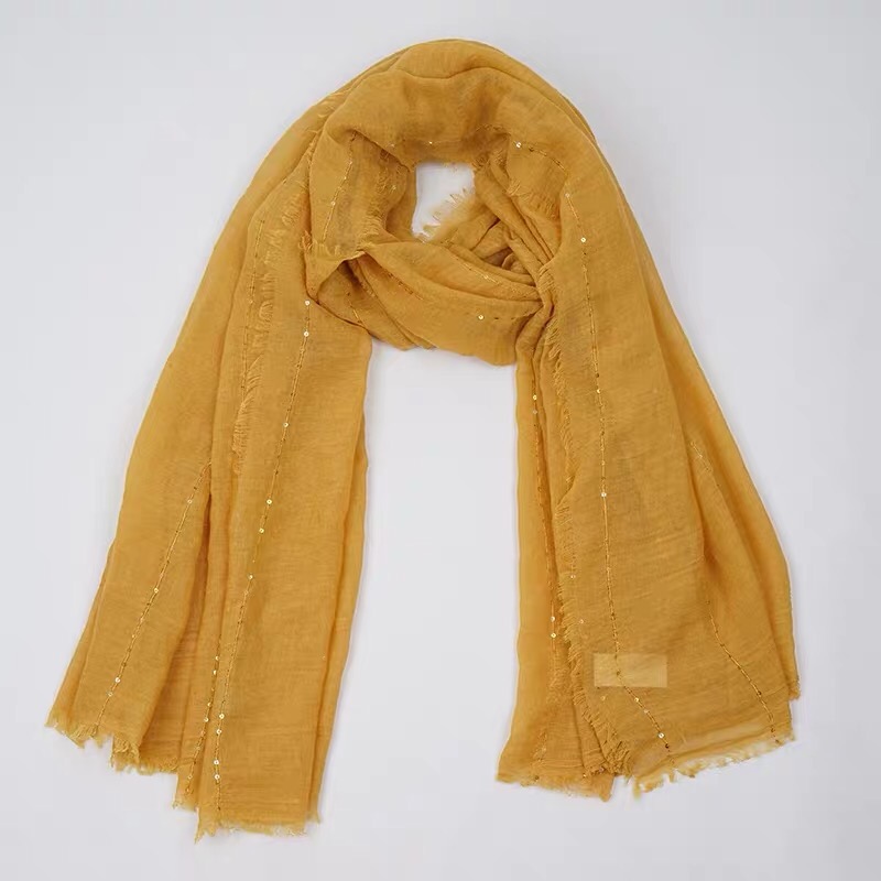 New Turmeric Ocean Silk Scarf For Women Spring And Autumn 100 Matching Solid Color Sequin Scarf