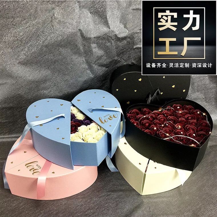 热销双开手捧心形礼盒花店花艺心形插花盒