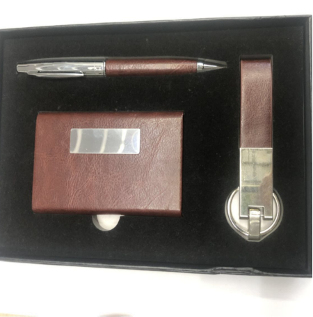 Kailushi Gift Pen Industry Office Metal Wrapped Ballpoint Pen, Business Card Box, PU Keychain Gift Box set