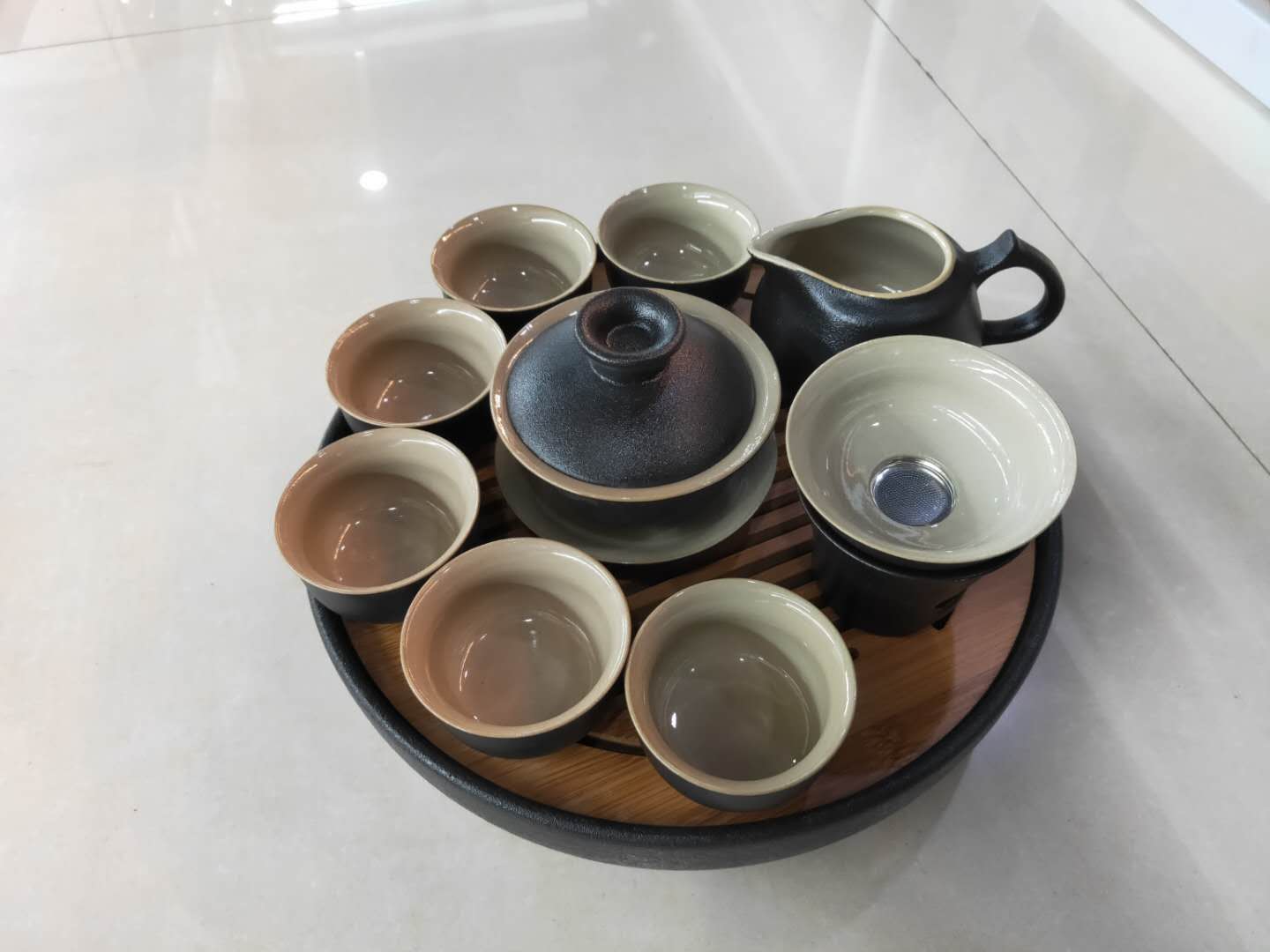 茶杯套装家用功夫茶具简约现代客厅办公室整套复古黑陶瓷茶盘日式图