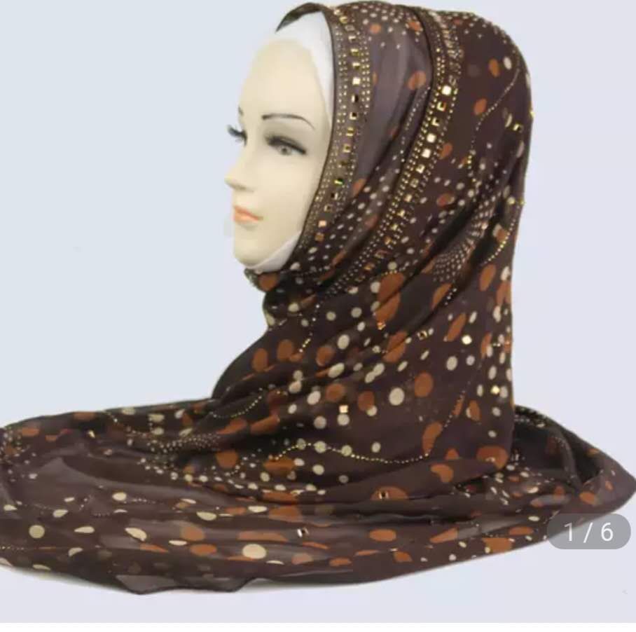 Women's fashion chiffon printed hot diamond scarf long scarf thumbnail