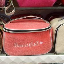 藕粉色绒毛化妆包子母包手提包箱包