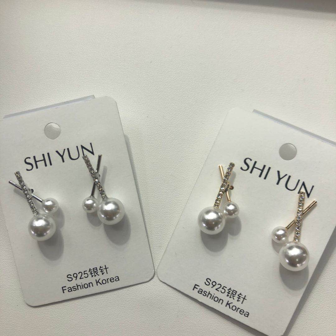 韩国东大门时尚珍珠耳钉水钻超闪气质名媛耳环