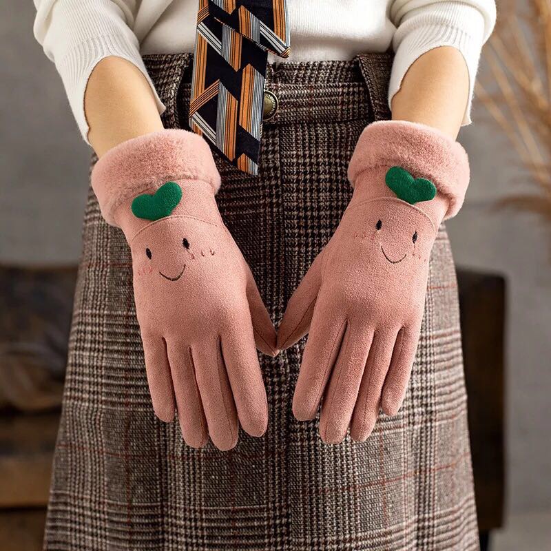 批发韩版冬季女士麂皮绒触屏手机保暖手套加绒户外电动车保暖产品图