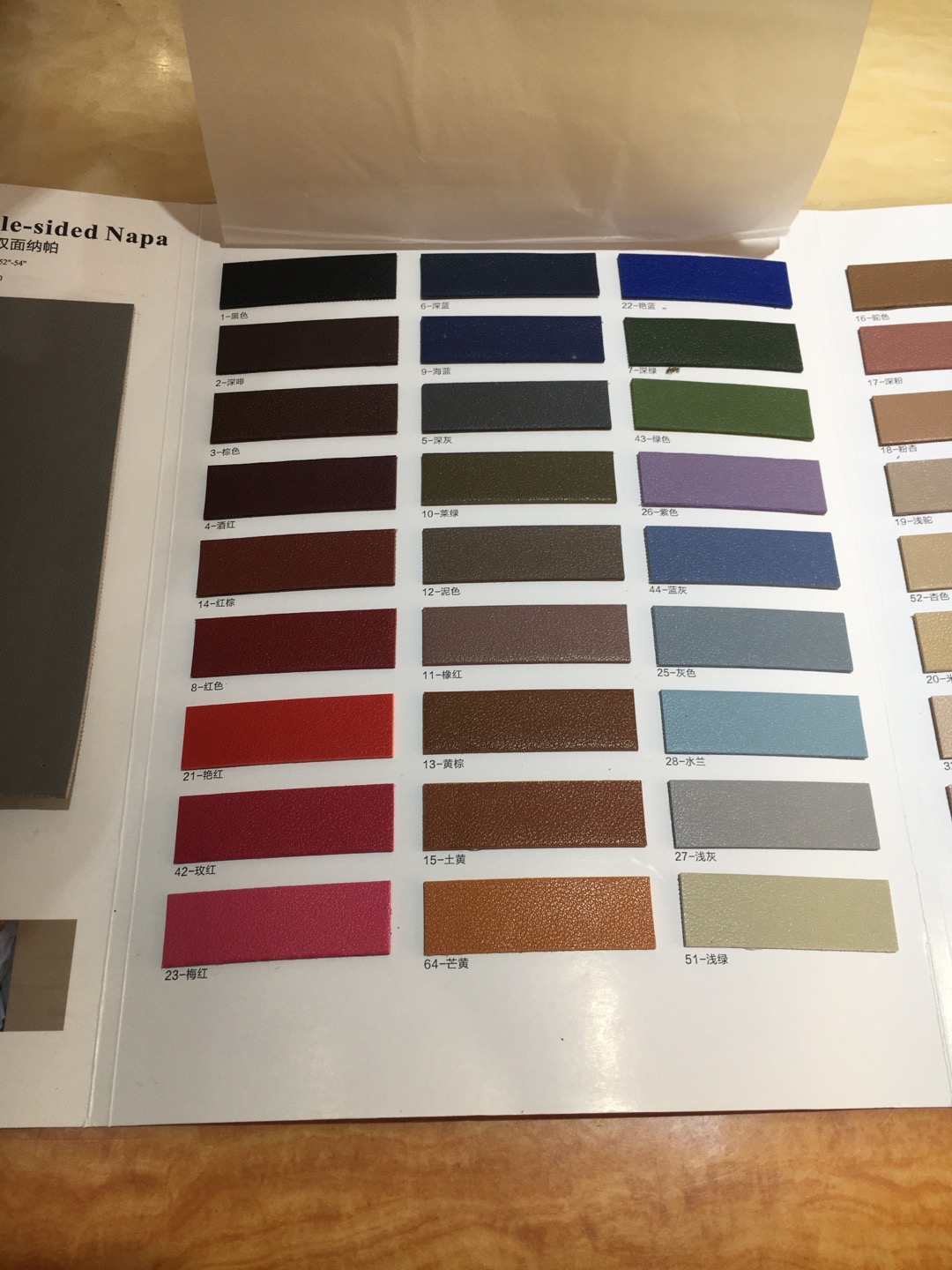 Factory direct sales of 20-year new double-sided Napa luggage material, decorative leather and transfer leather Specification image