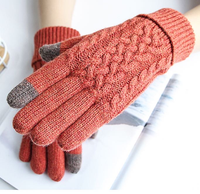 冬季加厚羊毛触屏保暖手套情侣款针织羊毛线手套时尚分指男女手套