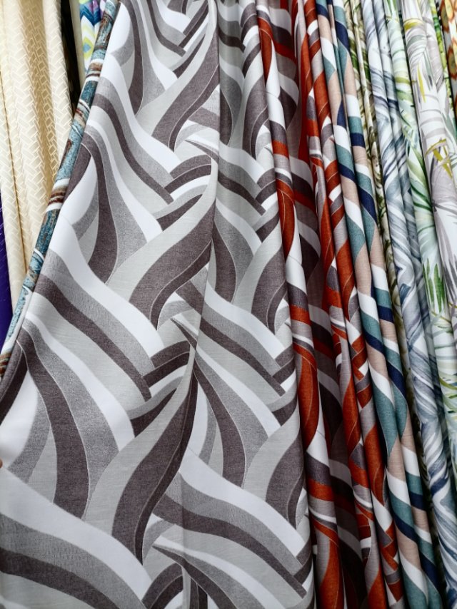 Linen printed curtain fabric in solid color, simple style, custom-made for living room, heat insulation and sunshade, rental bedroom