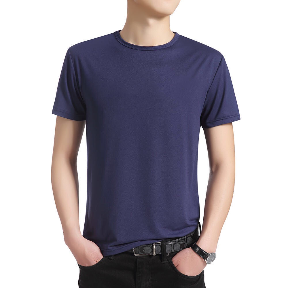 Solid Color Basic Short Sleeve Men's Summer Casual Loose Undershirt details Picture