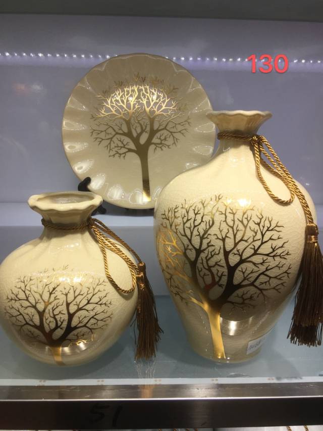 Golden ceramic pot furnishing, handicraft vase thumbnail