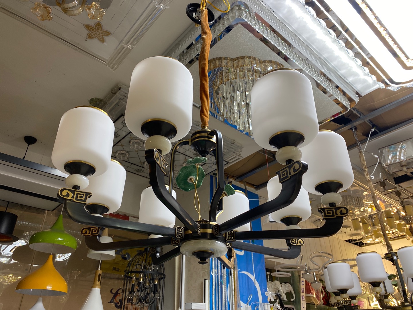 Guuchao nuevo estilo chino hogar kit de lámparas moderno minimalista atmósfera sala de estar viento chino zen jade restaurante 2020 nuevo led candelabro