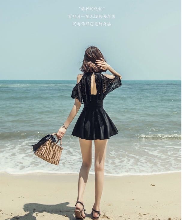游泳衣女士性感小胸聚拢遮肚分体平角比基尼温泉泳装细节图
