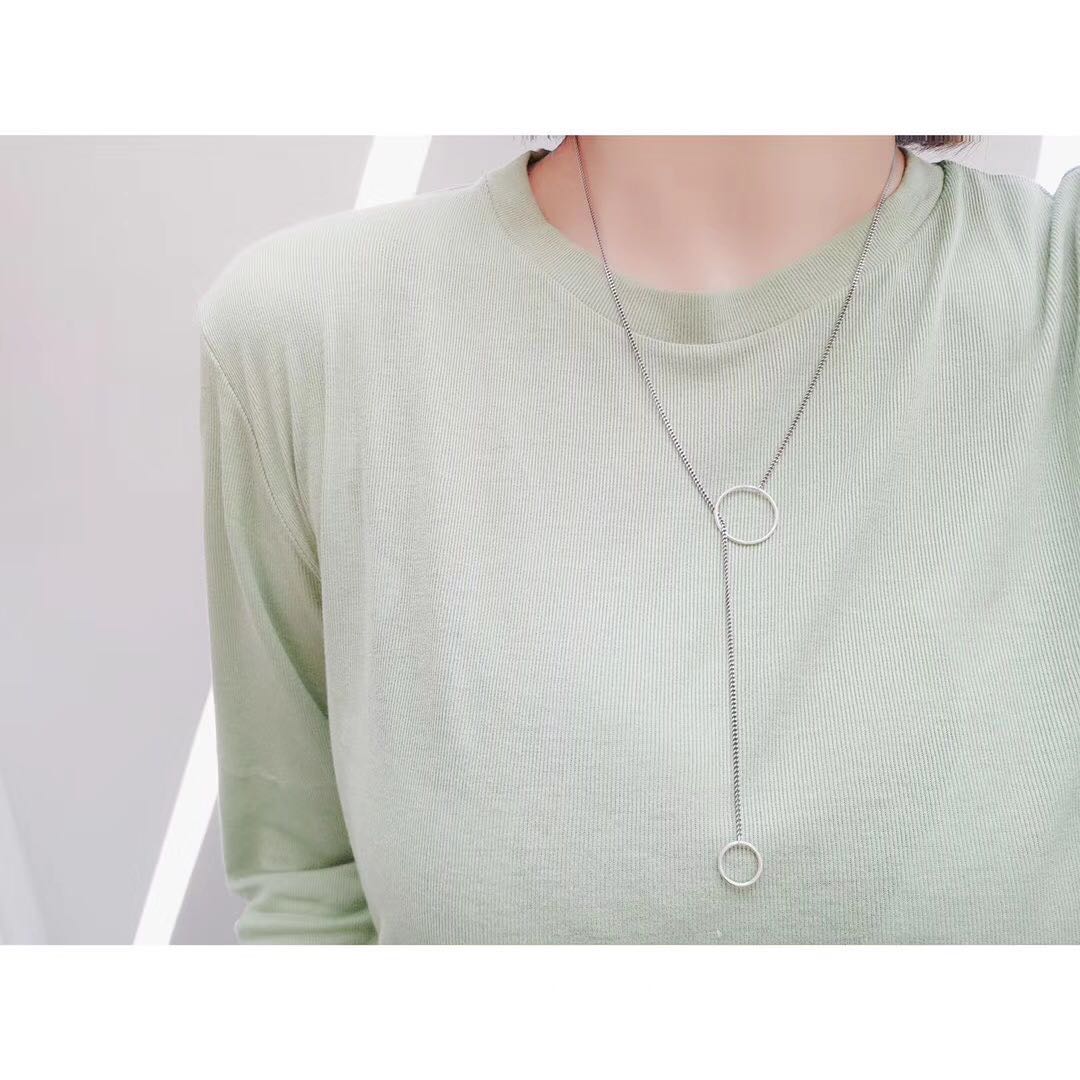 Fashionable and simple double-ring pure silver necklace collarbone chain, high-end new style, Internet celebrity personality accessory details Picture