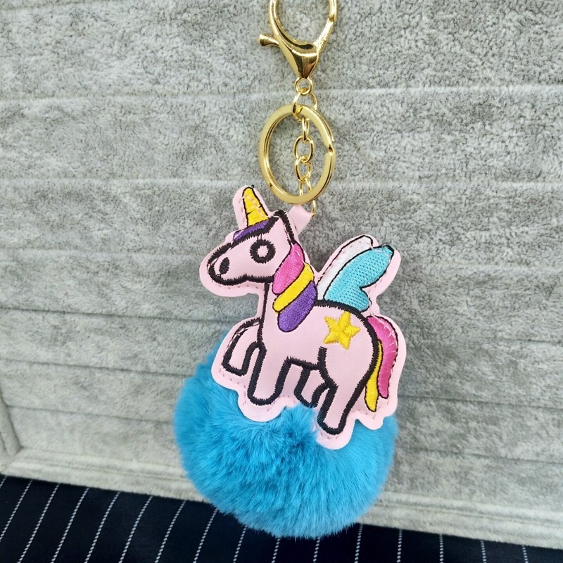 Leather-embroidered unicorn imitation rex rabbit fur ball bag hanging creative animal fur ball pendant Specification image
