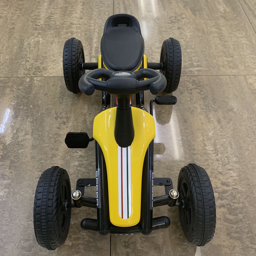 Children's go-karts with four-wheel pedals allow kids to ride bicycles