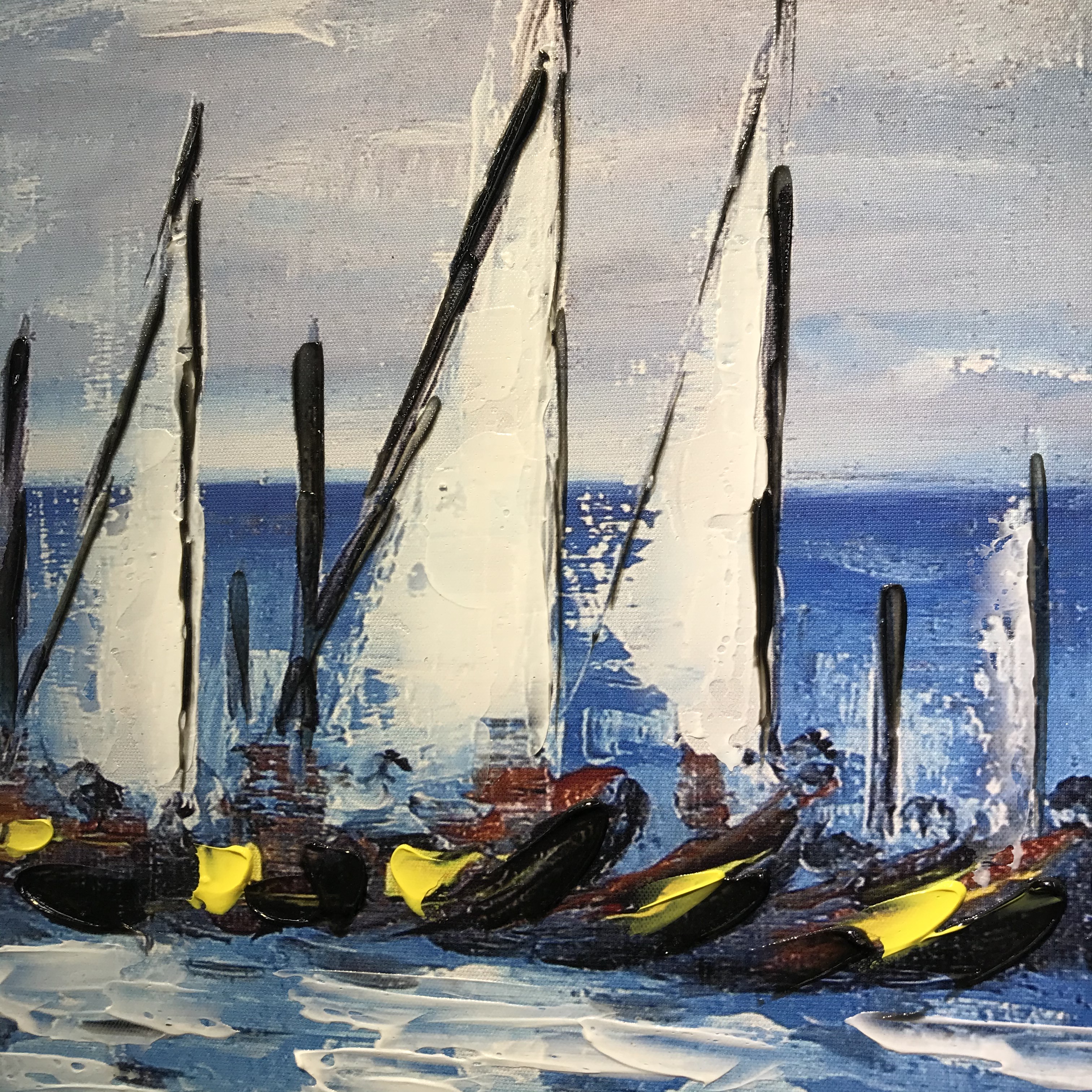 Impression gorgeous blue water white sail contemporary Nordic porch bedroom landscape decorates wall painting hand - painted oil painting Specification drawing