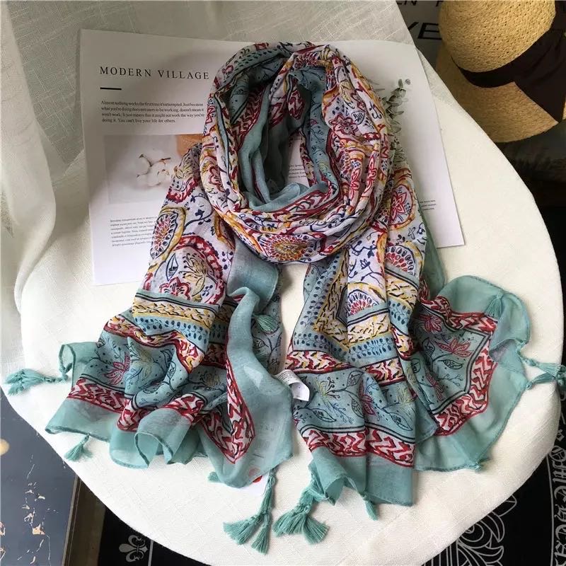 National Style Vintage Printed Scarf Long Silk Scarf Temperament Lady Specification drawing