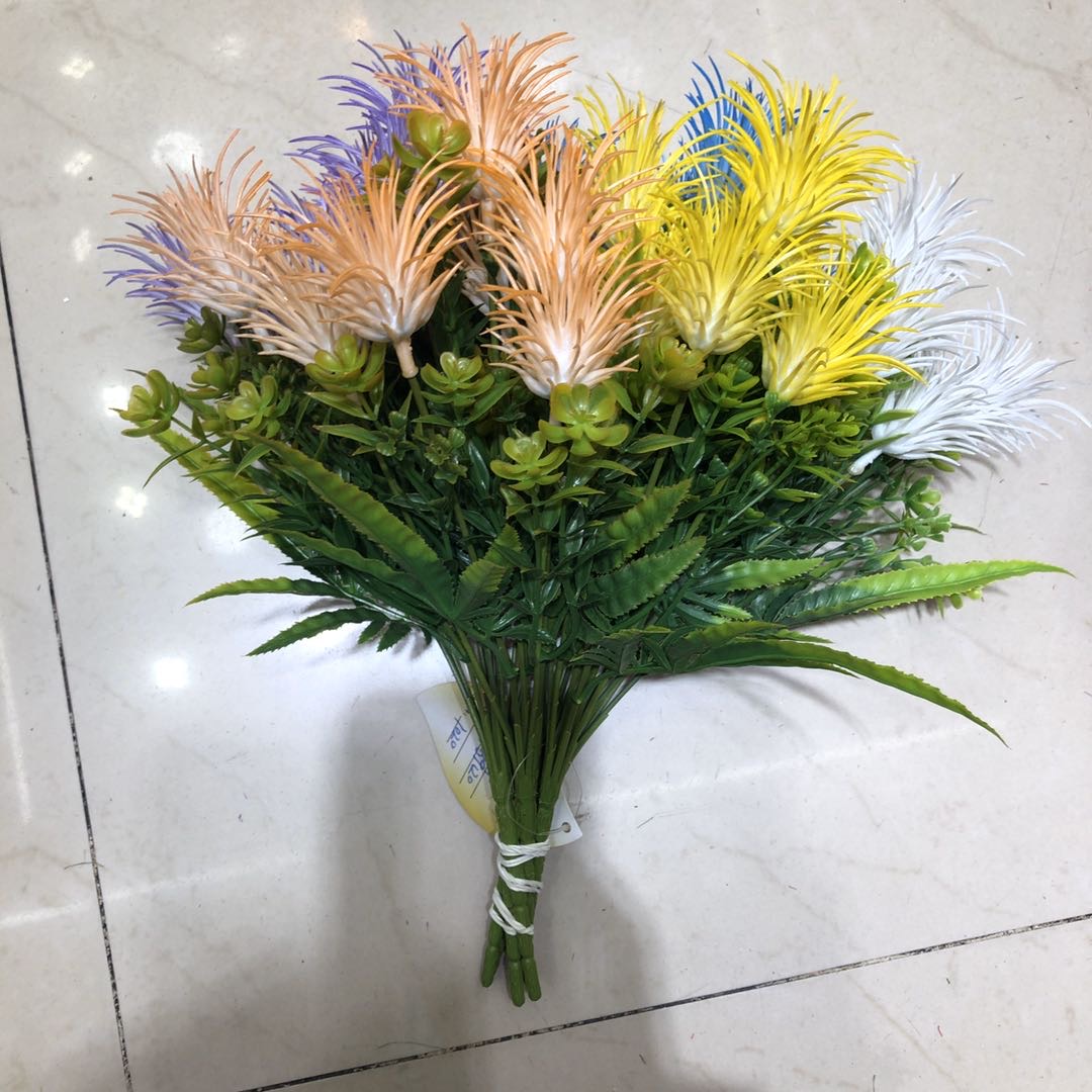 Factory Direct Sales Simulation Flower Silk Cloth Decoration Simulation Rich Rose Bouquet Wedding Road Lead Arrangement Fake Flowers Colorful Water Grass
