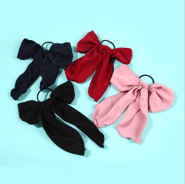Yiwu Selection Europe and The United States autumn winter new color chiffon bow hair ring fashion pure color hair rope hair ornaments thumbnail