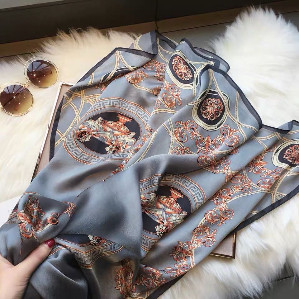 Grey Blue High-Grade Silk Scarf Scarf Long Fashion Everything Specification drawing