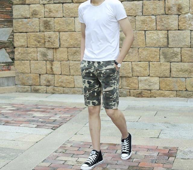 Summer Youth Cotton Wash Five Quarter Pants Men Camouflage Straight Leg Casual Shorts Beach Pants
