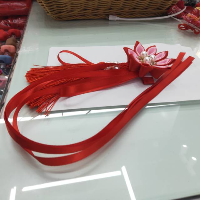 Adorno de pelo rojo tiara de pelo antiguo estilo hantraje clip de pelo flecos pelo corto mariposa borde flecos mujeres flecos largos accesorios details Picture