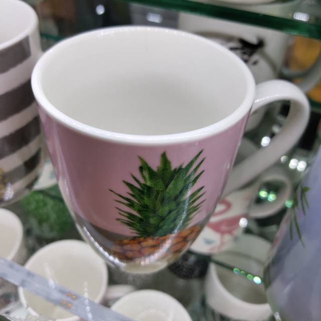 粉色陶瓷杯子极简花纹菠萝花纹小清新风格