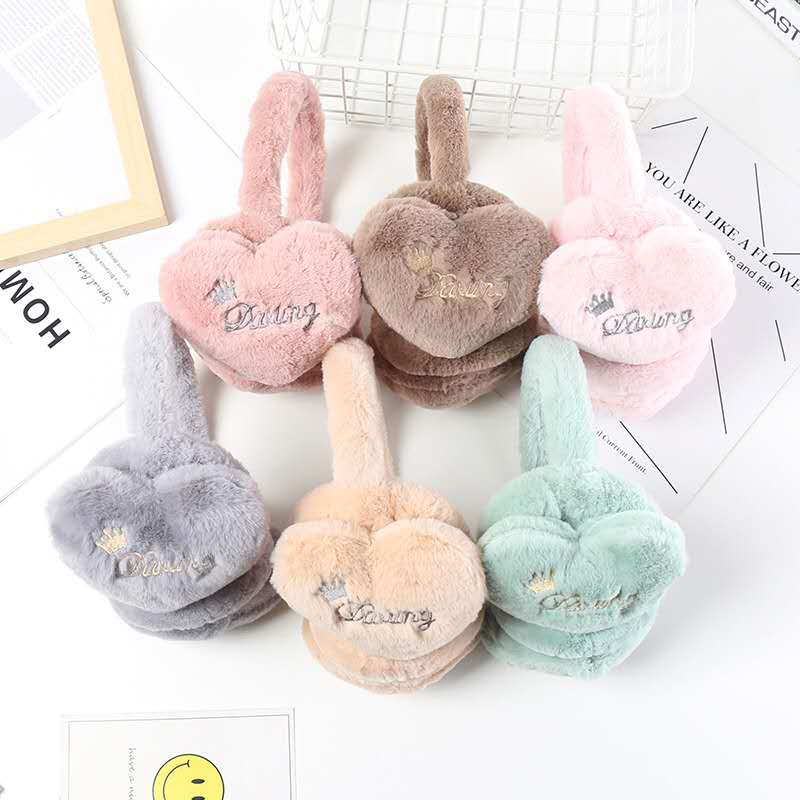 韩版爱心英文毛绒可爱卡通耳罩保暖儿童耳套多色