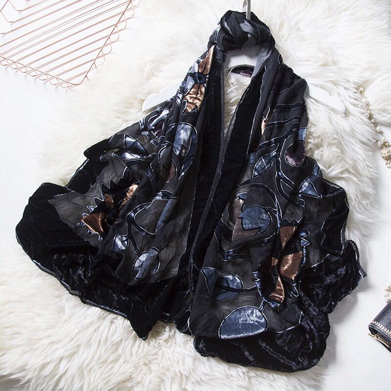 Women's Elegance Multi-Colored Velvet Scarf Long Scarf