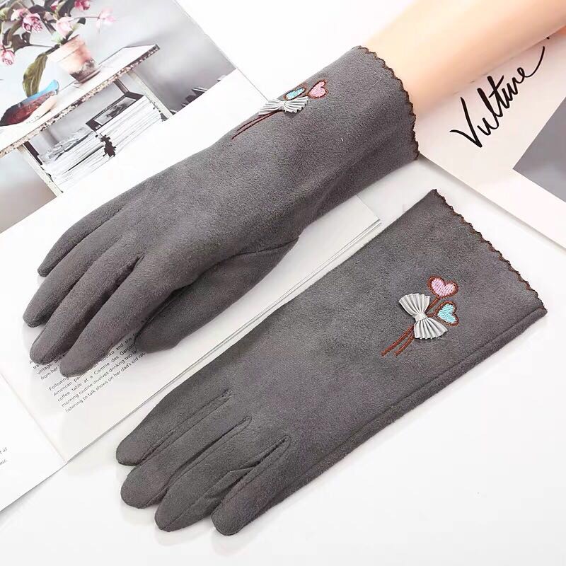 手套女秋冬天加绒保暖防寒骑车手套韩版时尚可爱女生气球简约