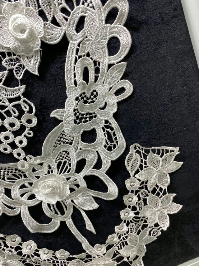 Spring new water-soluble lace mesh fabric with lace sequins, hanging whiskers, collar and floral lace details Picture