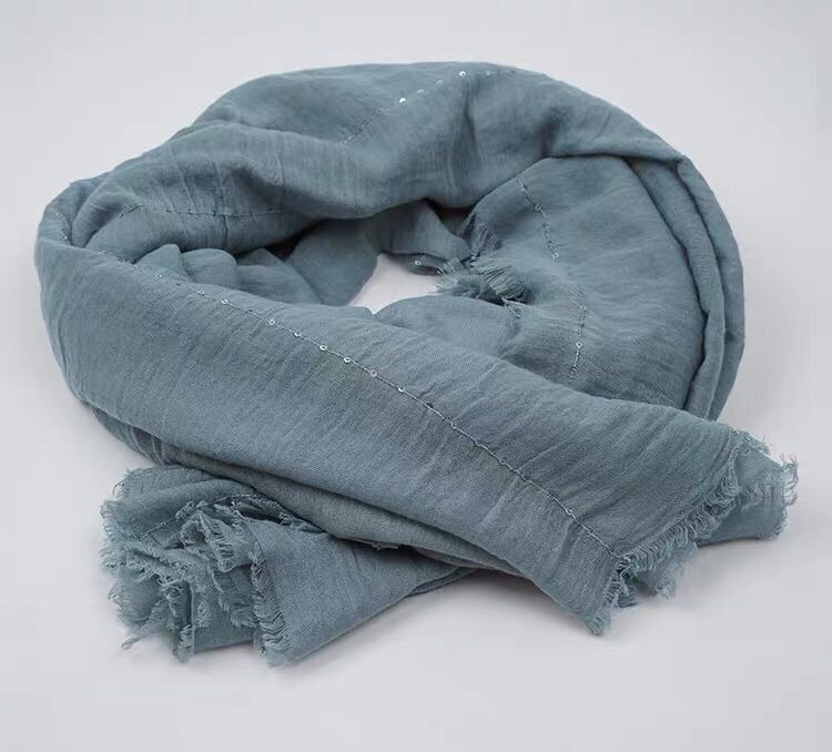 Women's Fashion Trend Gray Green Forest Silk Scarf Spring And Autumn New All Matching Solid Color Sequin Scarf details Picture