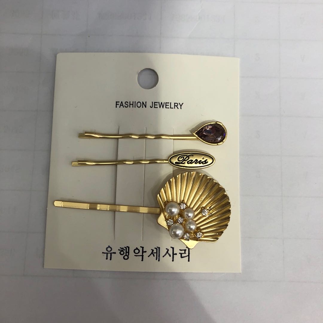 Creative golden shell pearl hair clip purple band diamond fashion hair clip set temperament versatile bangs clip