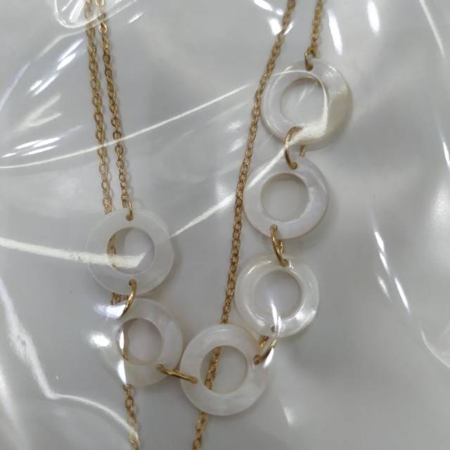 铜质镶嵌锆石花型吊坠贝壳圆环双层项链圆环贝壳耳环套装细节图