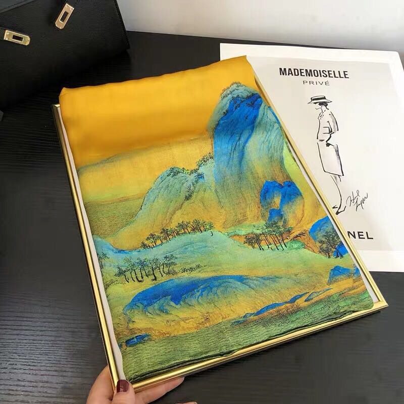 Chinese Style Oil Painting Heavy Silk Scarf Silk Scarf full figure