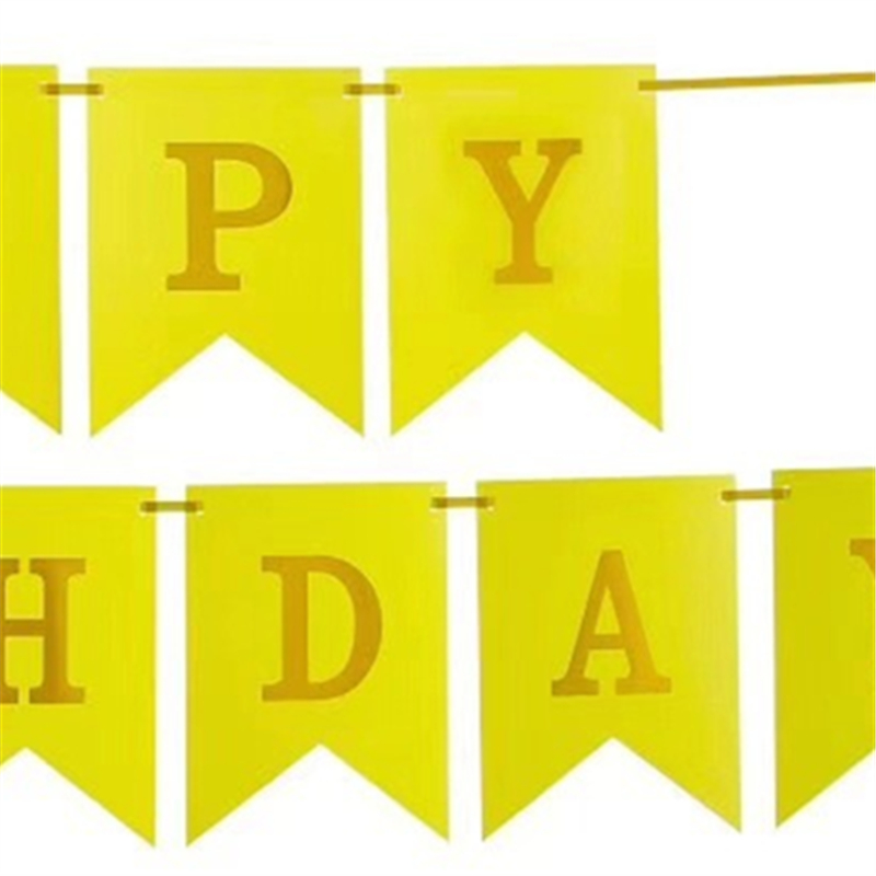 黄色欧美风格生日派对旗帜黄色烫金生日快乐字母鱼尾拉旗旗帜细节图