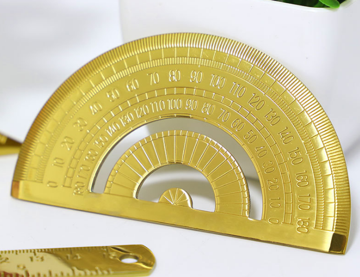 北欧不锈钢直尺三角尺金色复古半圆仪量角器三角板绘图尺子细节图