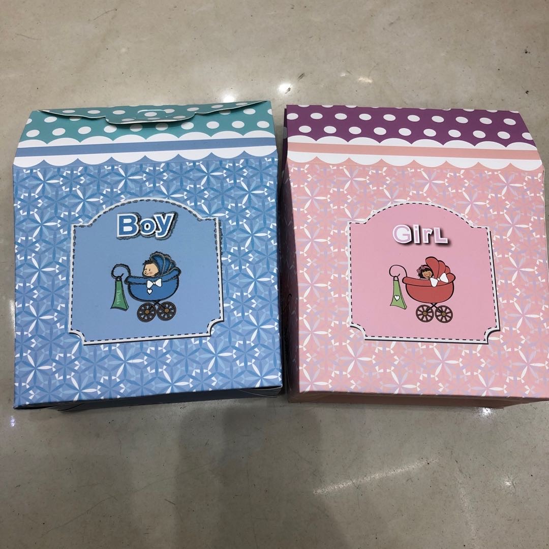 男女孩粉蓝英文字母彩带礼盒结婚糖果盒