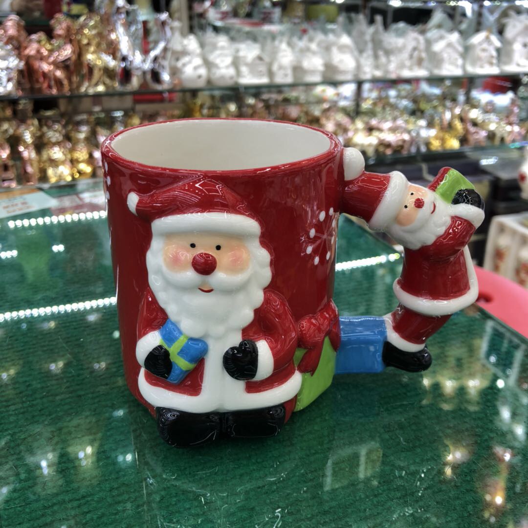 圣诞新年礼物陶瓷手绘圣诞老人水杯马克杯女生可爱卡通礼品