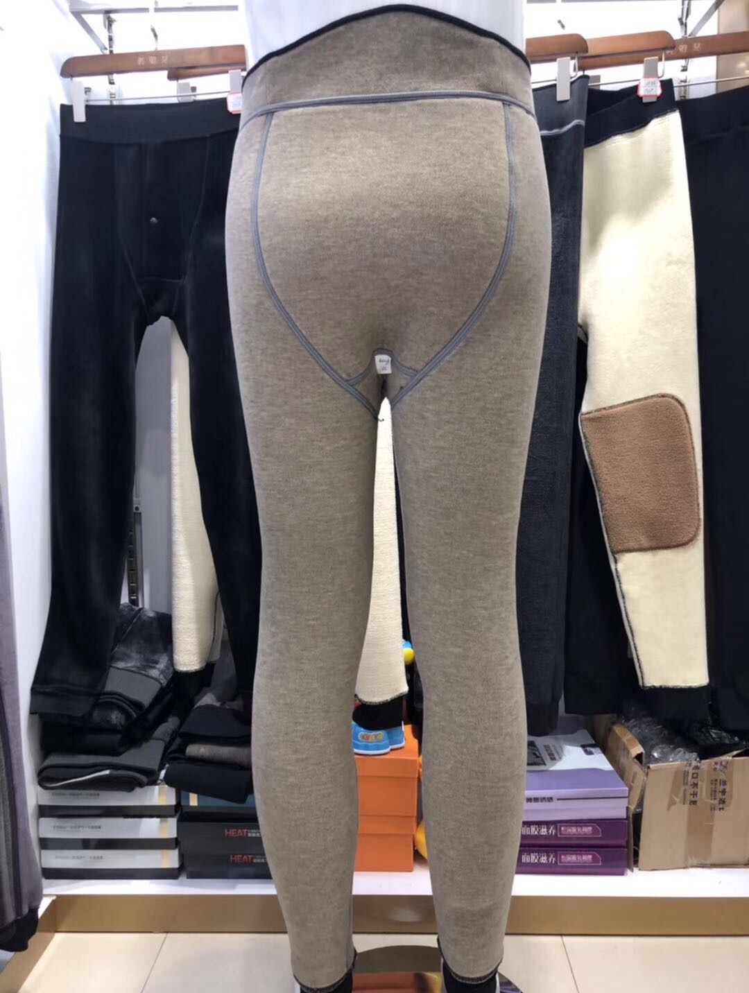 Men's Padded Padded Thermal Long Johns Leggings Slim High-Waisted Cotton Fleece Pants details Picture