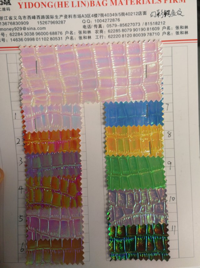 厂家直销热销新款PVC幻彩鳄鱼纹皮革大量现货高中低档箱包沙发鞋材面料