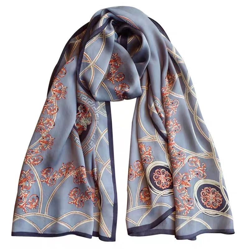 Grey Blue High-Grade Silk Scarf Scarf Long Fashion Everything