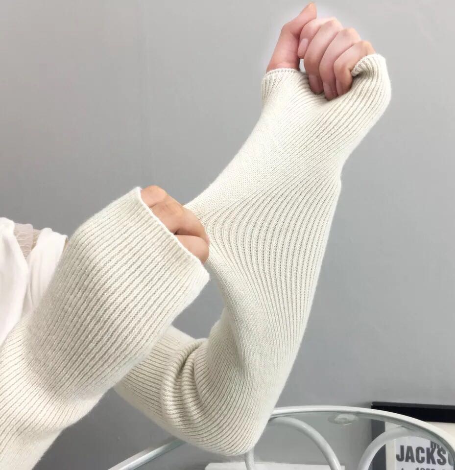 雪缔新款羊绒手臂套袖套秋冬长款露指半指手套加厚保暖假袖子批发