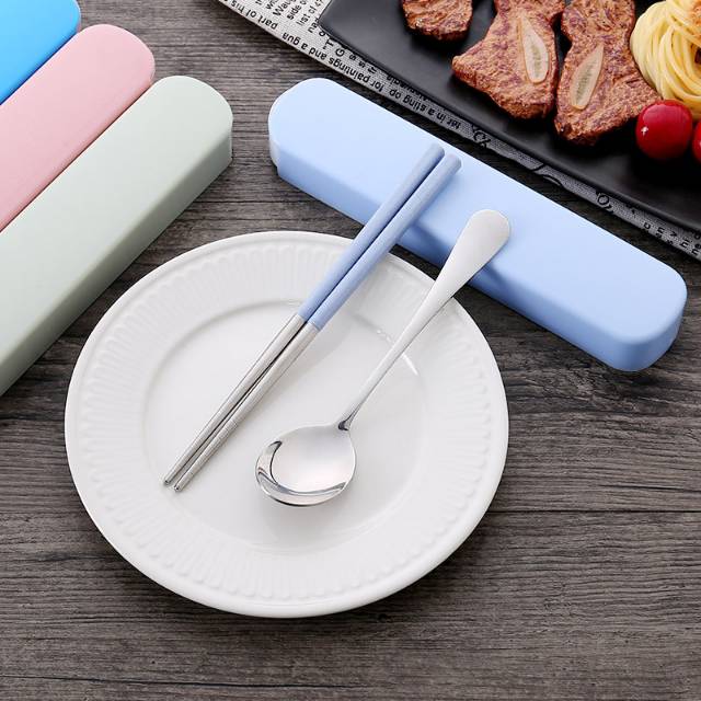 Spot Wheat Straw Tableware Set Students Portable 304 Tableware Spoon Chopsticks Set Opening Season Promotional Gifts