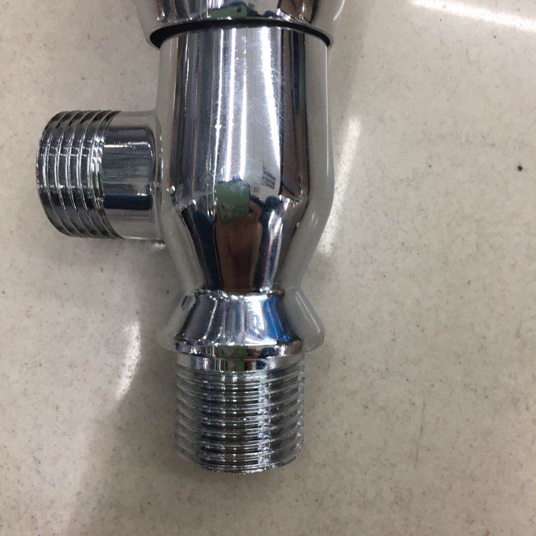 Triangular valve electroplated hot and cold water valve switch water household electroplated three-way one-in two-out stop water distribution valve details Picture